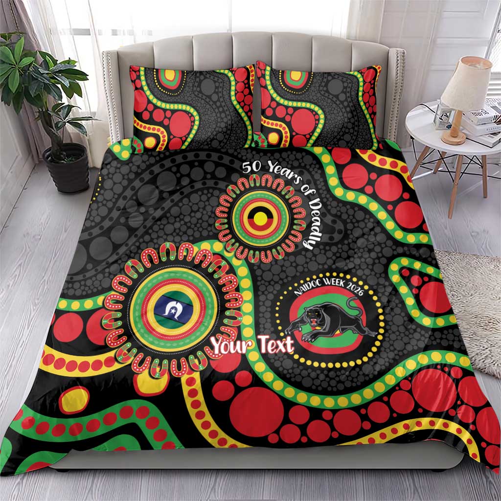 Panthers NAIDOC Week 2026 Personalised Bedding Set 50 Years of Deadly Aboriginal Art Black