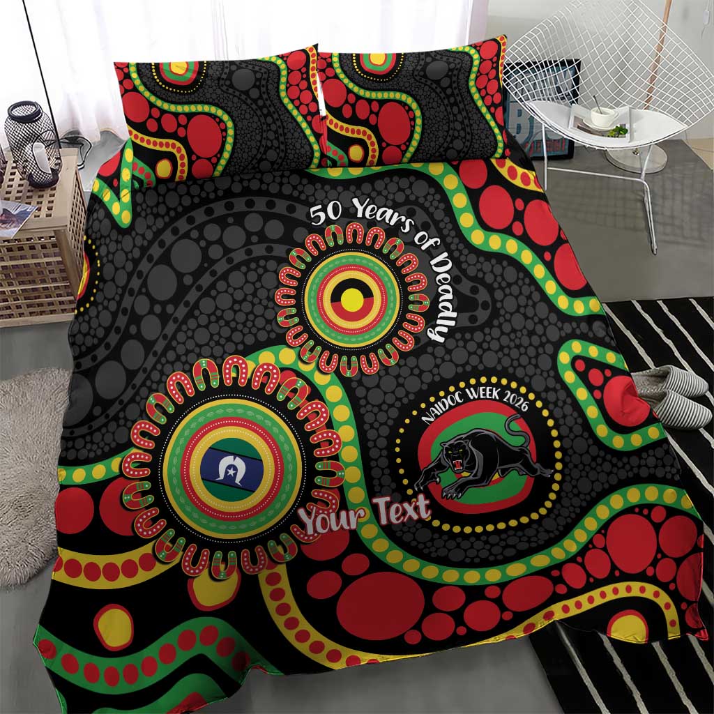 Panthers NAIDOC Week 2026 Personalised Bedding Set 50 Years of Deadly Aboriginal Art Black