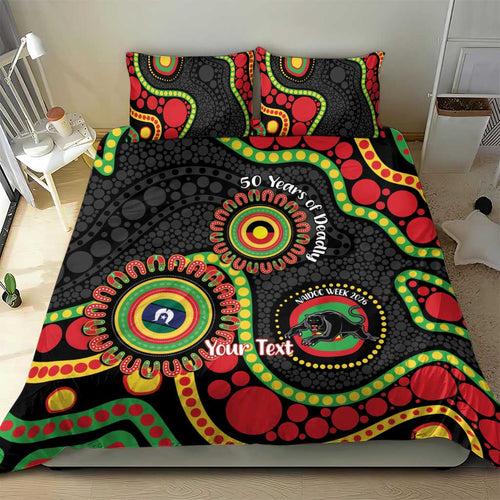 Panthers NAIDOC Week 2026 Personalised Bedding Set 50 Years of Deadly Aboriginal Art Black