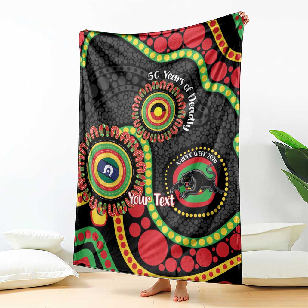 Panthers NAIDOC Week 2026 Personalised Blanket 50 Years of Deadly Aboriginal Art Black