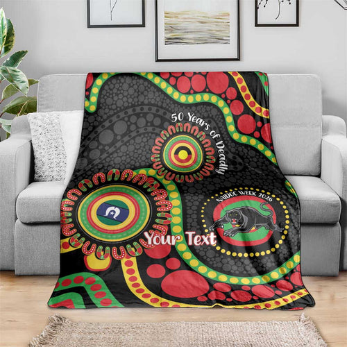 Panthers NAIDOC Week 2026 Personalised Blanket 50 Years of Deadly Aboriginal Art Black