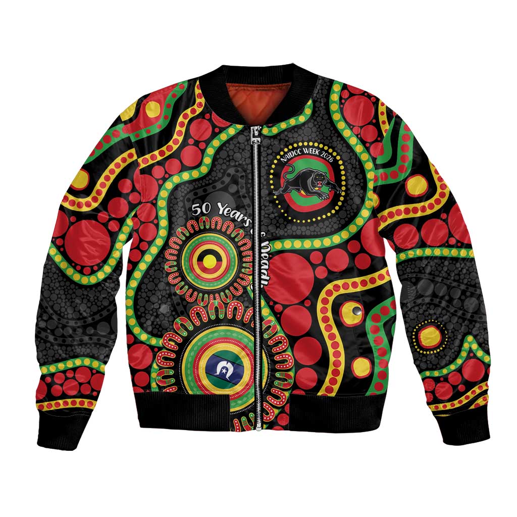 Panthers NAIDOC Week 2026 Personalised Bomber Jacket 50 Years of Deadly Aboriginal Art Black