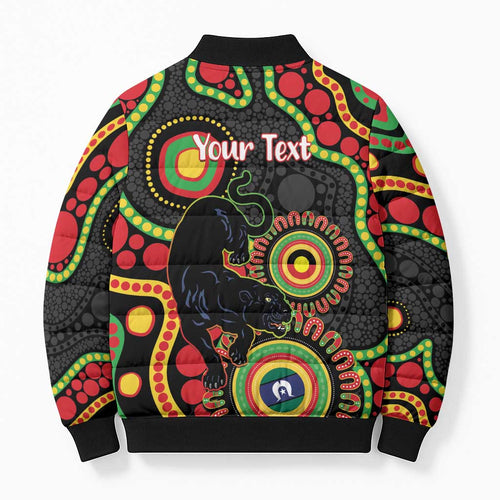 Panthers NAIDOC Week 2026 Personalised Bomber Puffer Jacket 50 Years of Deadly Aboriginal Art Black