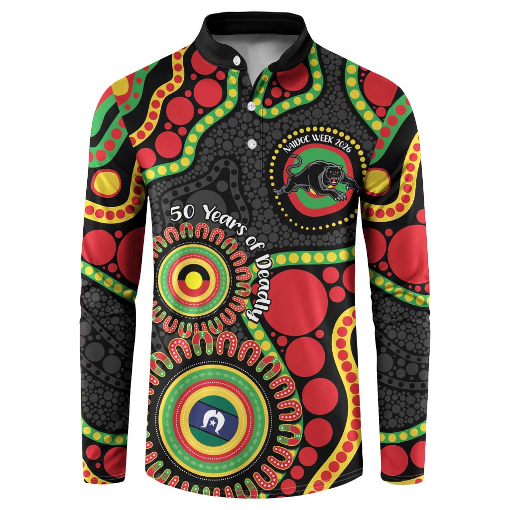 Panthers NAIDOC Week 2026 Personalised Button Sweatshirt 50 Years of Deadly Aboriginal Art Black