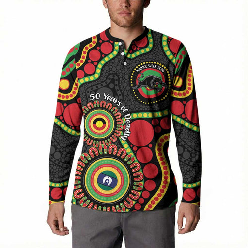 Panthers NAIDOC Week 2026 Personalised Button Sweatshirt 50 Years of Deadly Aboriginal Art Black
