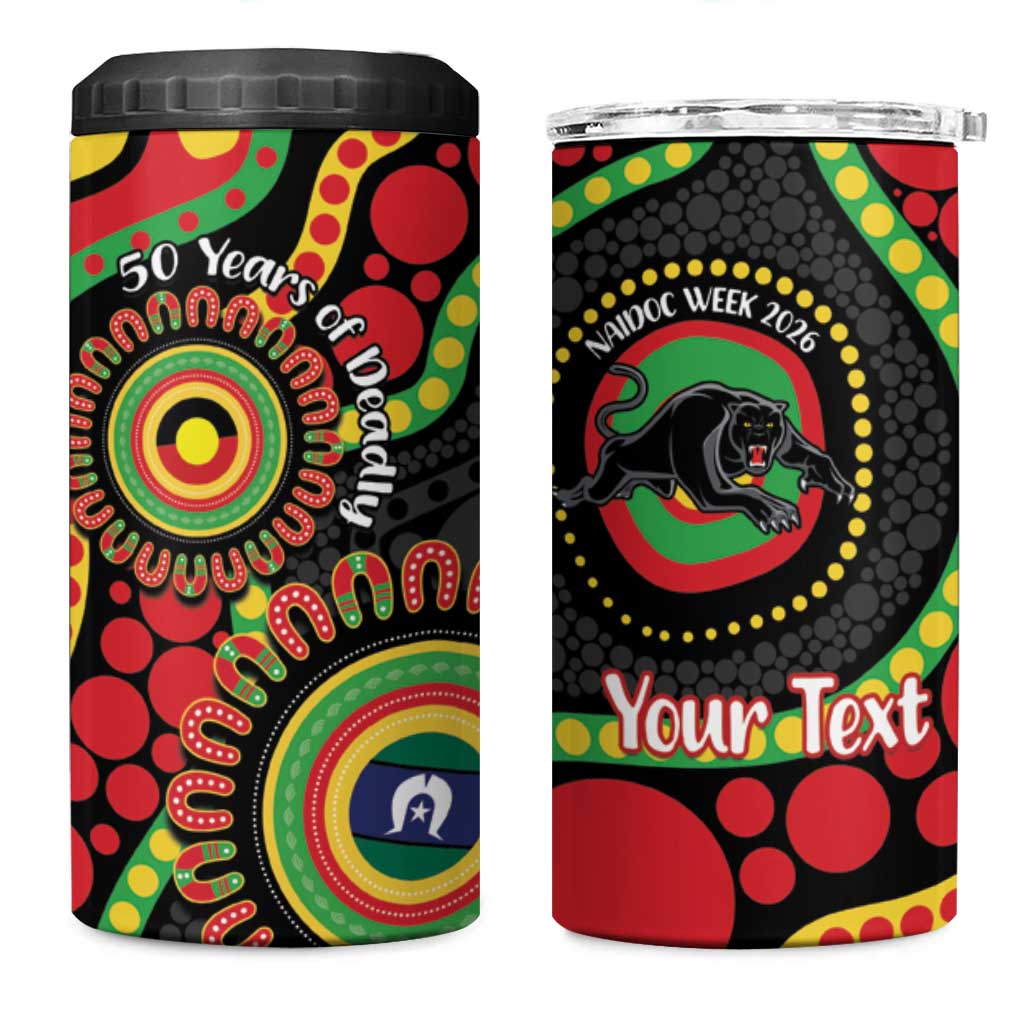 Panthers NAIDOC Week 2026 Personalised 4 in 1 Can Cooler Tumbler 50 Years of Deadly Aboriginal Art Black