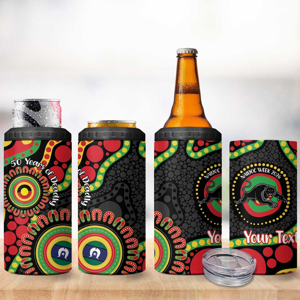 Panthers NAIDOC Week 2026 Personalised 4 in 1 Can Cooler Tumbler 50 Years of Deadly Aboriginal Art Black