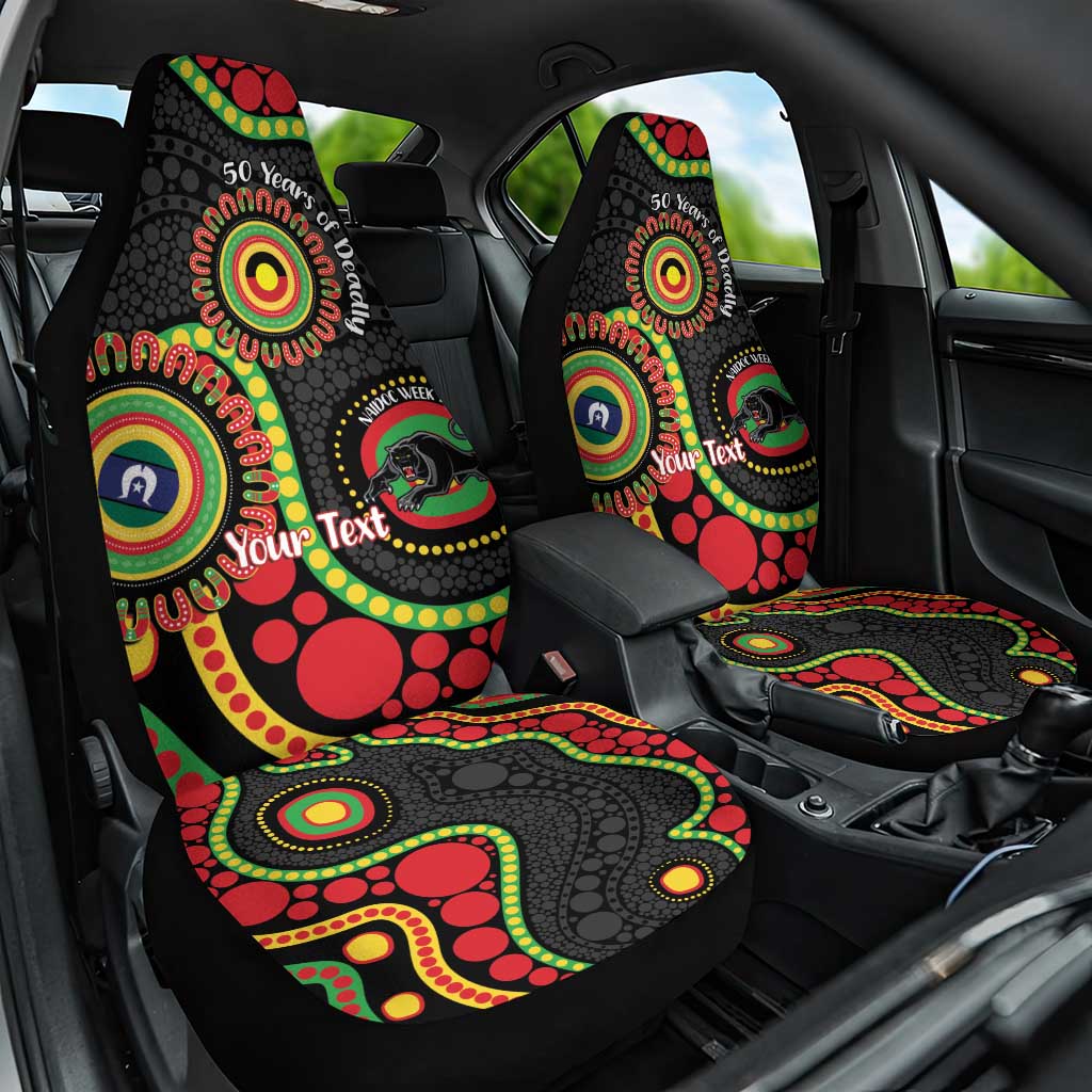 Panthers NAIDOC Week 2026 Personalised Car Seat Cover 50 Years of Deadly Aboriginal Art Black