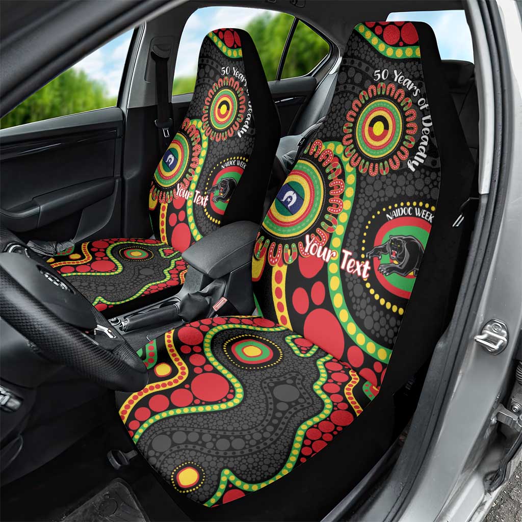 Panthers NAIDOC Week 2026 Personalised Car Seat Cover 50 Years of Deadly Aboriginal Art Black
