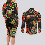 Panthers NAIDOC Week 2026 Personalised Couples Matching Long Sleeve Bodycon Dress and Long Sleeve Button Shirt 50 Years of Deadly Aboriginal Art Black