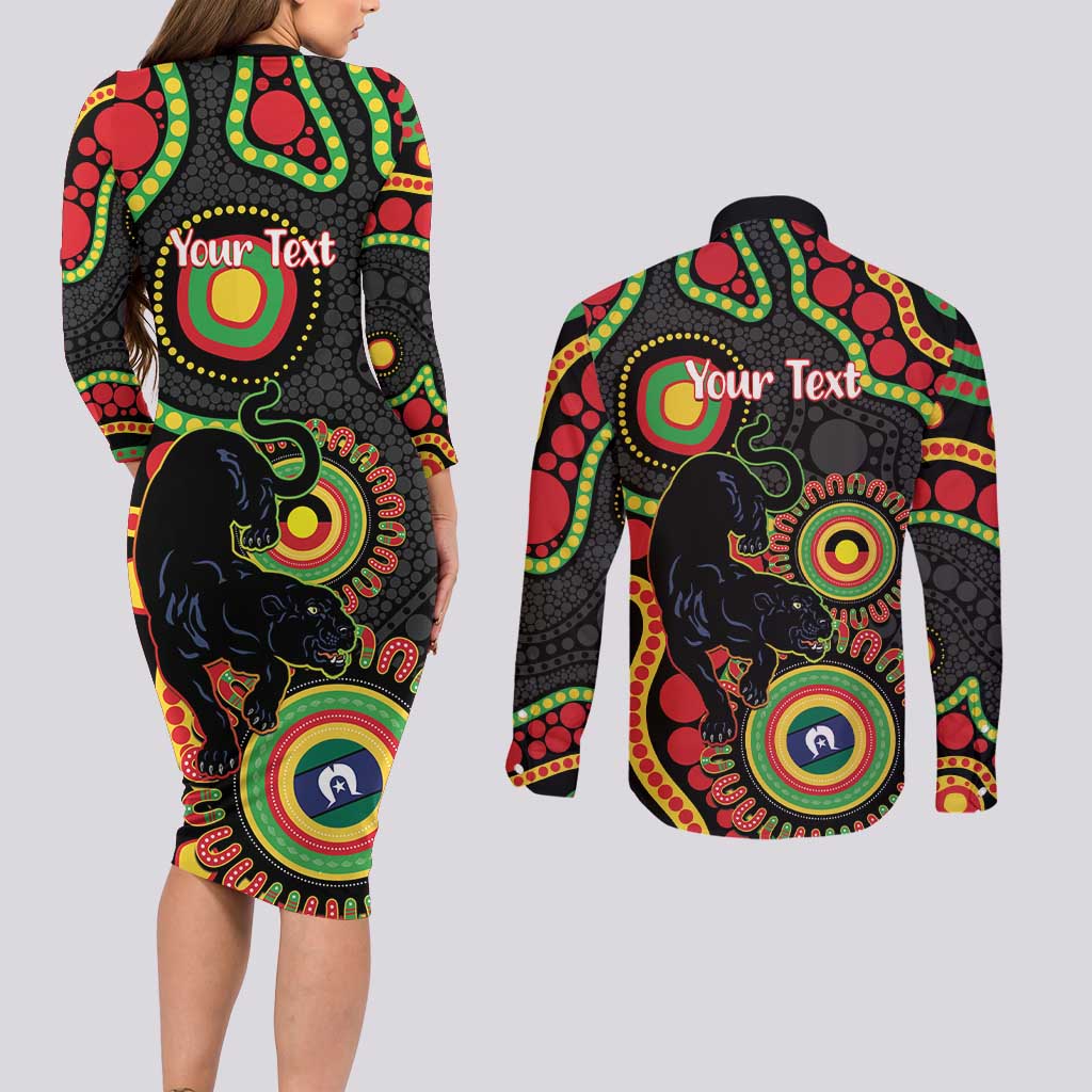 Panthers NAIDOC Week 2026 Personalised Couples Matching Long Sleeve Bodycon Dress and Long Sleeve Button Shirt 50 Years of Deadly Aboriginal Art Black
