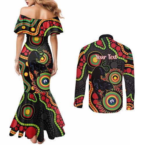 Panthers NAIDOC Week 2026 Personalised Couples Matching Mermaid Dress and Long Sleeve Button Shirt 50 Years of Deadly Aboriginal Art Black