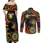 Panthers NAIDOC Week 2026 Personalised Couples Matching Off Shoulder Maxi Dress and Long Sleeve Button Shirt 50 Years of Deadly Aboriginal Art Black