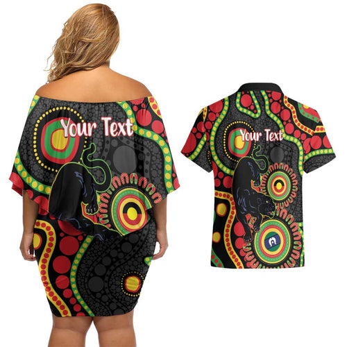Panthers NAIDOC Week 2026 Personalised Couples Matching Off Shoulder Short Dress and Hawaiian Shirt 50 Years of Deadly Aboriginal Art Black