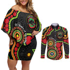 Panthers NAIDOC Week 2026 Personalised Couples Matching Off Shoulder Short Dress and Long Sleeve Button Shirt 50 Years of Deadly Aboriginal Art Black