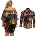 Panthers NAIDOC Week 2026 Personalised Couples Matching Off Shoulder Short Dress and Long Sleeve Button Shirt 50 Years of Deadly Aboriginal Art Black
