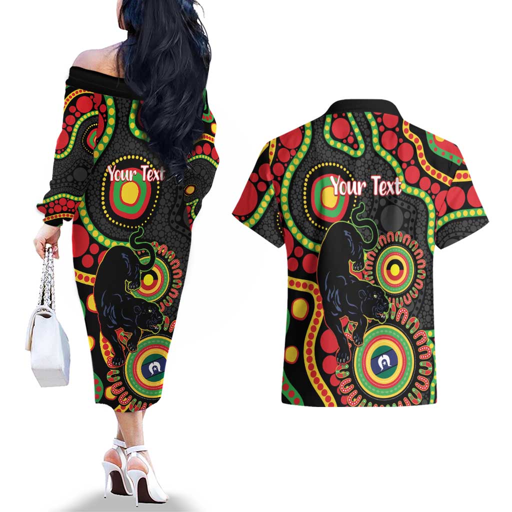 Panthers NAIDOC Week 2026 Personalised Couples Matching Off The Shoulder Long Sleeve Dress and Hawaiian Shirt 50 Years of Deadly Aboriginal Art Black