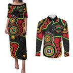 Panthers NAIDOC Week 2026 Personalised Couples Matching Puletasi and Long Sleeve Button Shirt 50 Years of Deadly Aboriginal Art Black