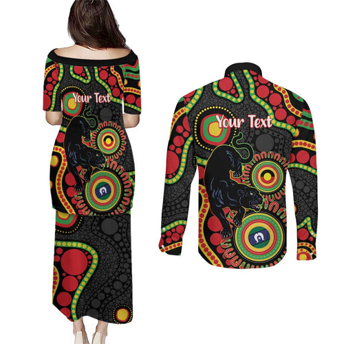 Panthers NAIDOC Week 2026 Personalised Couples Matching Puletasi and Long Sleeve Button Shirt 50 Years of Deadly Aboriginal Art Black