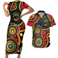 Panthers NAIDOC Week 2026 Personalised Couples Matching Short Sleeve Bodycon Dress and Hawaiian Shirt 50 Years of Deadly Aboriginal Art Black