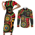 Panthers NAIDOC Week 2026 Personalised Couples Matching Short Sleeve Bodycon Dress and Long Sleeve Button Shirt 50 Years of Deadly Aboriginal Art Black