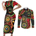Panthers NAIDOC Week 2026 Personalised Couples Matching Short Sleeve Bodycon Dress and Long Sleeve Button Shirt 50 Years of Deadly Aboriginal Art Black
