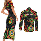 Panthers NAIDOC Week 2026 Personalised Couples Matching Short Sleeve Bodycon Dress and Long Sleeve Button Shirt 50 Years of Deadly Aboriginal Art Black