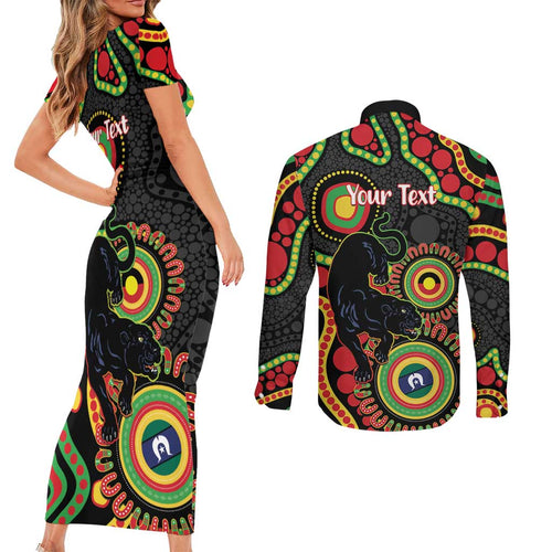 Panthers NAIDOC Week 2026 Personalised Couples Matching Short Sleeve Bodycon Dress and Long Sleeve Button Shirt 50 Years of Deadly Aboriginal Art Black