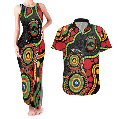 Panthers NAIDOC Week 2026 Personalised Couples Matching Tank Maxi Dress and Hawaiian Shirt 50 Years of Deadly Aboriginal Art Black