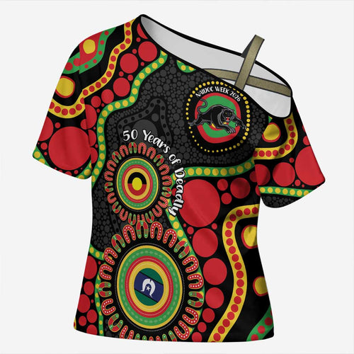 Panthers NAIDOC Week 2026 Personalised Cross Shoulder Shirt 50 Years of Deadly Aboriginal Art Black