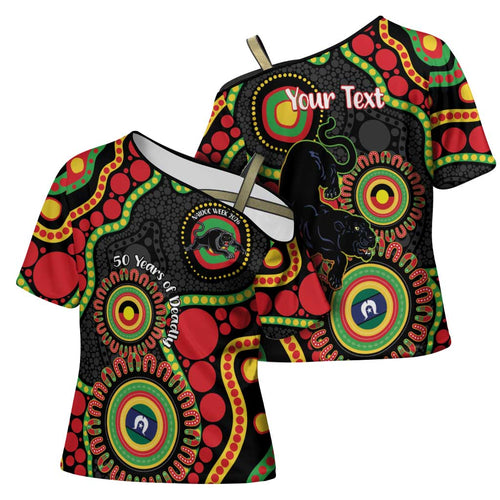 Panthers NAIDOC Week 2026 Personalised Cross Shoulder Shirt 50 Years of Deadly Aboriginal Art Black