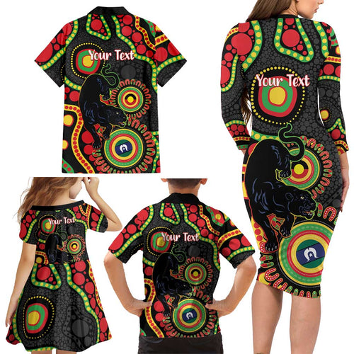 Panthers NAIDOC Week 2026 Personalised Family Matching Long Sleeve Bodycon Dress and Hawaiian Shirt 50 Years of Deadly Aboriginal Art Black