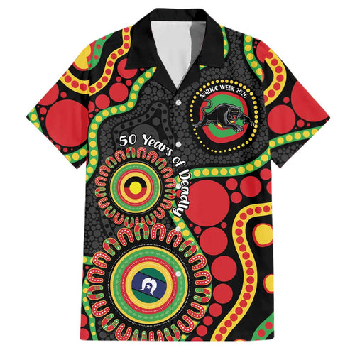 Panthers NAIDOC Week 2026 Personalised Family Matching Long Sleeve Bodycon Dress and Hawaiian Shirt 50 Years of Deadly Aboriginal Art Black