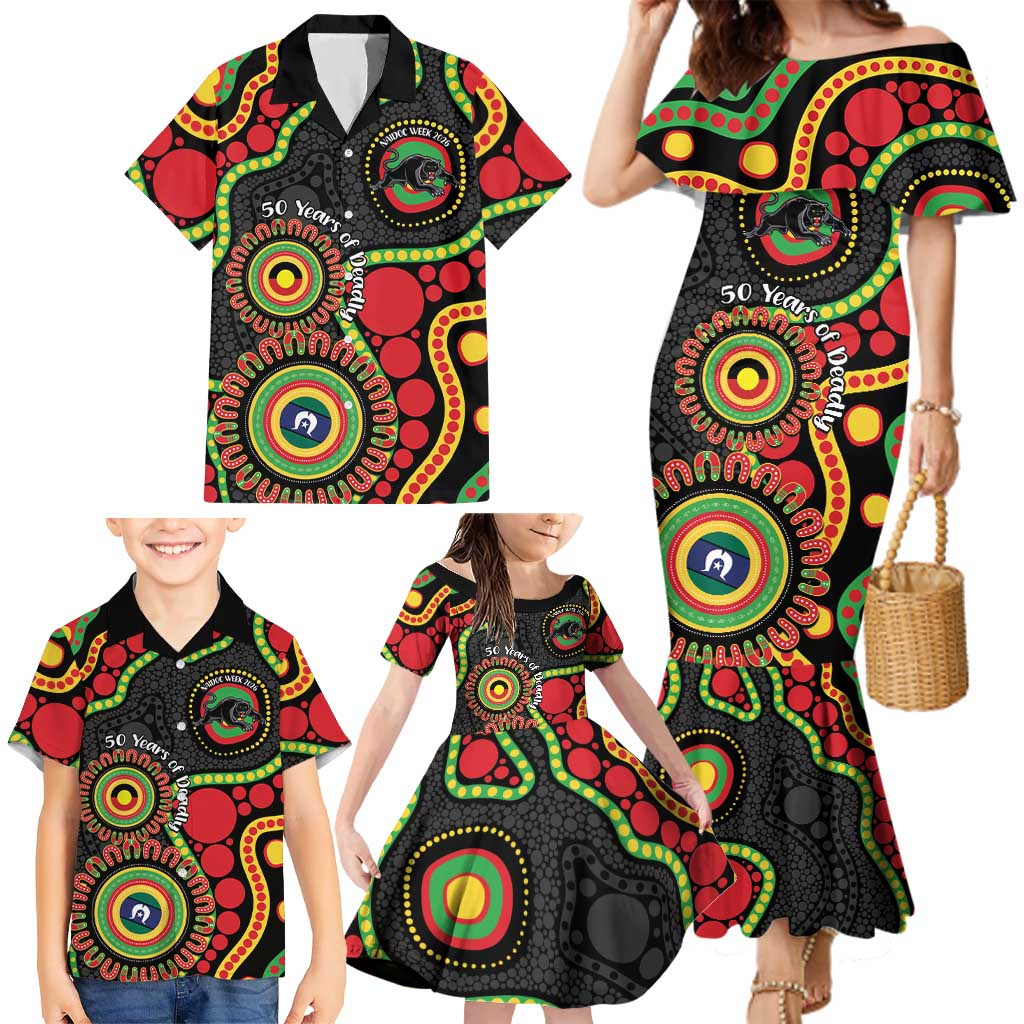 Panthers NAIDOC Week 2026 Personalised Family Matching Mermaid Dress and Hawaiian Shirt 50 Years of Deadly Aboriginal Art Black
