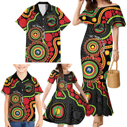 Panthers NAIDOC Week 2026 Personalised Family Matching Mermaid Dress and Hawaiian Shirt 50 Years of Deadly Aboriginal Art Black