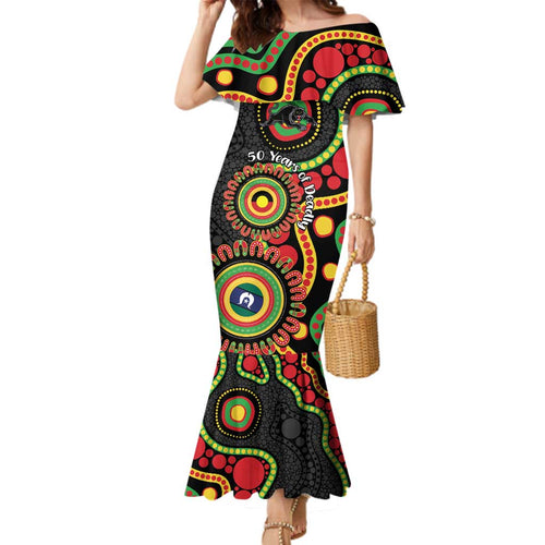 Panthers NAIDOC Week 2026 Personalised Family Matching Mermaid Dress and Hawaiian Shirt 50 Years of Deadly Aboriginal Art Black
