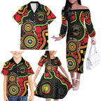 Panthers NAIDOC Week 2026 Personalised Family Matching Off The Shoulder Long Sleeve Dress and Hawaiian Shirt 50 Years of Deadly Aboriginal Art Black