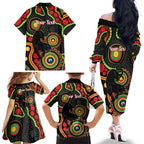 Panthers NAIDOC Week 2026 Personalised Family Matching Off The Shoulder Long Sleeve Dress and Hawaiian Shirt 50 Years of Deadly Aboriginal Art Black