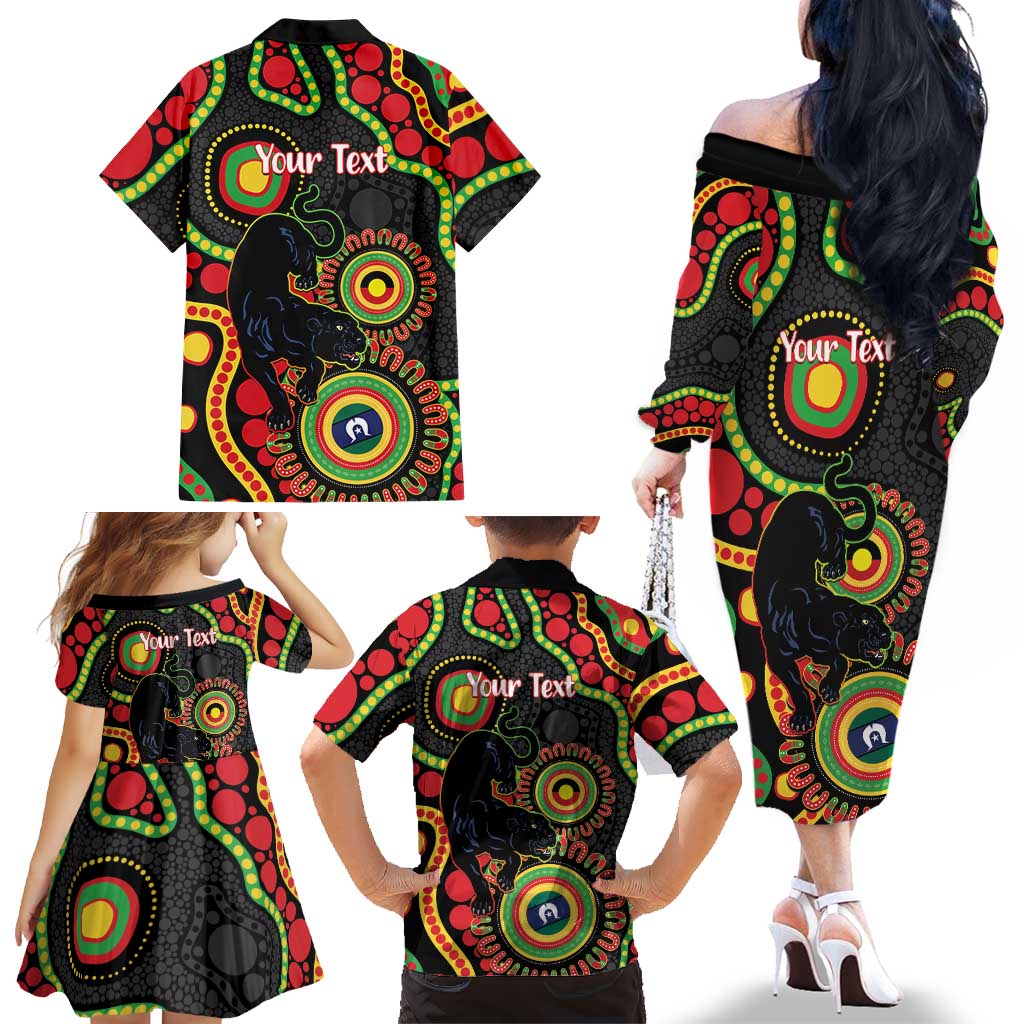 Panthers NAIDOC Week 2026 Personalised Family Matching Off The Shoulder Long Sleeve Dress and Hawaiian Shirt 50 Years of Deadly Aboriginal Art Black