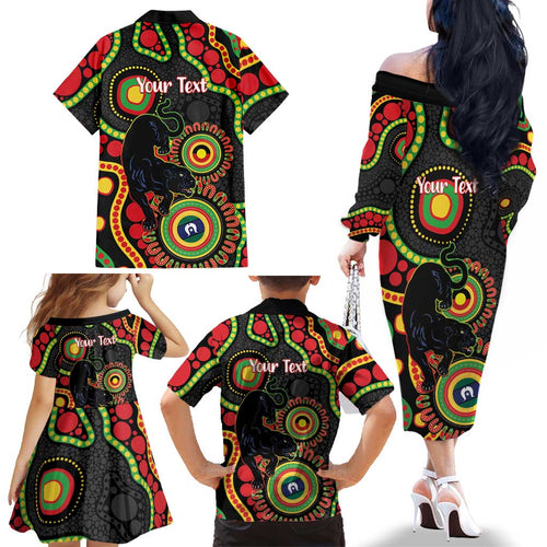 Panthers NAIDOC Week 2026 Personalised Family Matching Off The Shoulder Long Sleeve Dress and Hawaiian Shirt 50 Years of Deadly Aboriginal Art Black