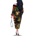 Panthers NAIDOC Week 2026 Personalised Family Matching Off The Shoulder Long Sleeve Dress and Hawaiian Shirt 50 Years of Deadly Aboriginal Art Black