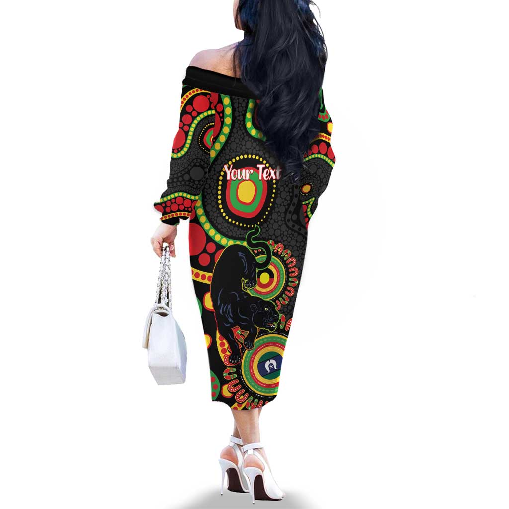 Panthers NAIDOC Week 2026 Personalised Family Matching Off The Shoulder Long Sleeve Dress and Hawaiian Shirt 50 Years of Deadly Aboriginal Art Black