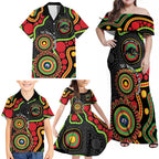 Panthers NAIDOC Week 2026 Personalised Family Matching Off Shoulder Maxi Dress and Hawaiian Shirt 50 Years of Deadly Aboriginal Art Black