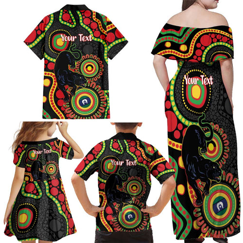 Panthers NAIDOC Week 2026 Personalised Family Matching Off Shoulder Maxi Dress and Hawaiian Shirt 50 Years of Deadly Aboriginal Art Black