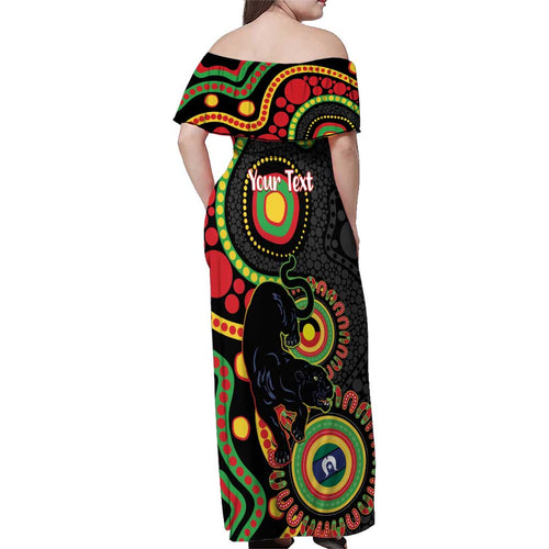 Panthers NAIDOC Week 2026 Personalised Family Matching Off Shoulder Maxi Dress and Hawaiian Shirt 50 Years of Deadly Aboriginal Art Black