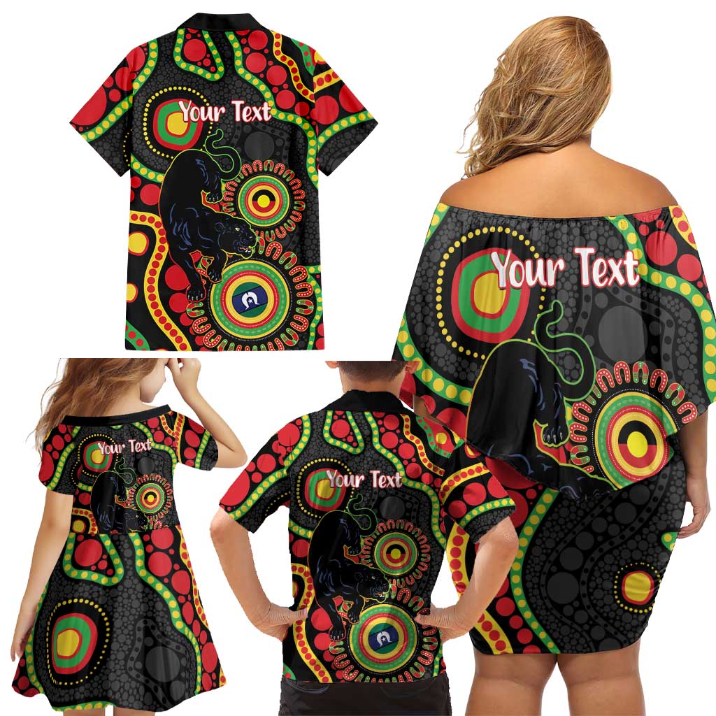 Panthers NAIDOC Week 2026 Personalised Family Matching Off Shoulder Short Dress and Hawaiian Shirt 50 Years of Deadly Aboriginal Art Black