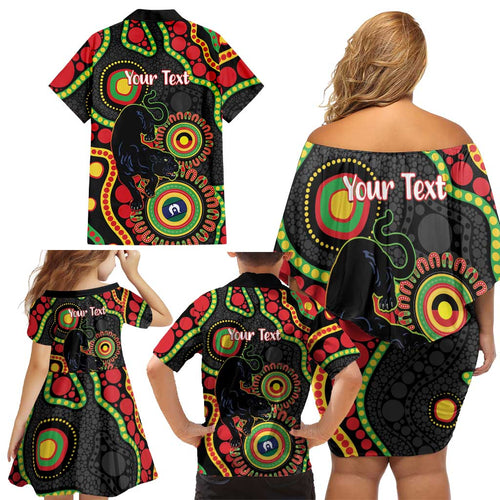 Panthers NAIDOC Week 2026 Personalised Family Matching Off Shoulder Short Dress and Hawaiian Shirt 50 Years of Deadly Aboriginal Art Black
