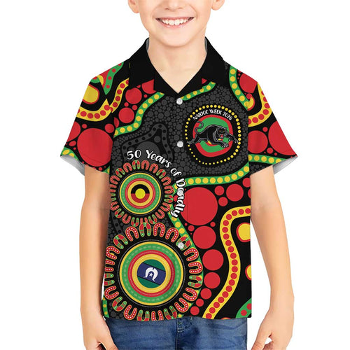Panthers NAIDOC Week 2026 Personalised Family Matching Puletasi and Hawaiian Shirt 50 Years of Deadly Aboriginal Art Black