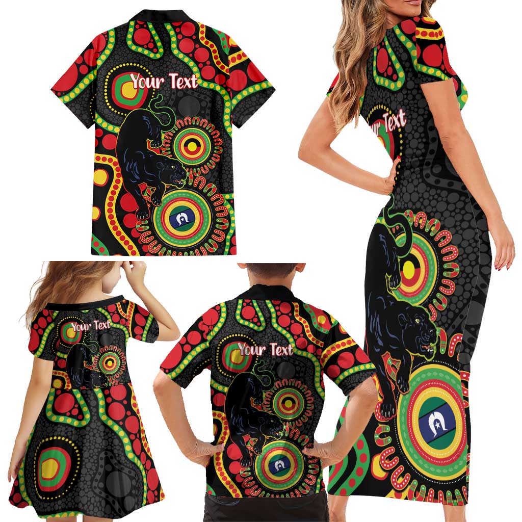 Panthers NAIDOC Week 2026 Personalised Family Matching Short Sleeve Bodycon Dress and Hawaiian Shirt 50 Years of Deadly Aboriginal Art Black