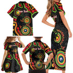 Panthers NAIDOC Week 2026 Personalised Family Matching Short Sleeve Bodycon Dress and Hawaiian Shirt 50 Years of Deadly Aboriginal Art Black